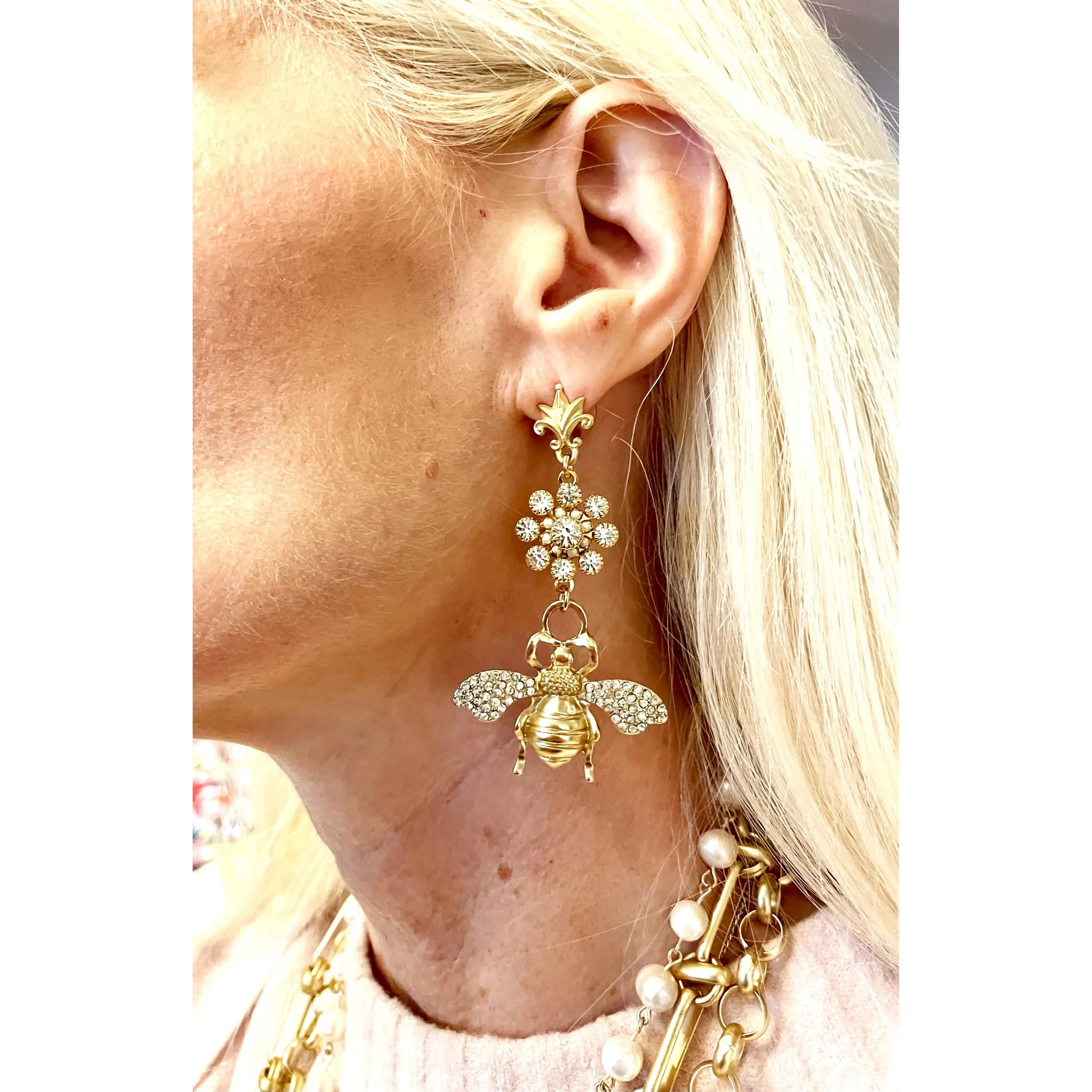 Queen Bee Swarovski Earrings - Gold - Image #2