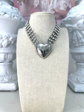 Bless Your Heart Collar Necklace - Silver - Image #3