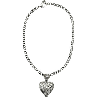Angel Wings Heart Necklace - Silver - Image #1