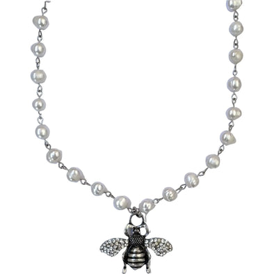 Honey Bee Pearl Necklace - Silver - Image #1