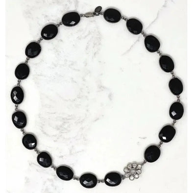 black onyx flower necklace