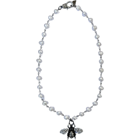 Honey Bee Pearl Necklace - Silver - Image #2