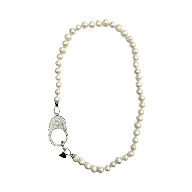 Fancy Clasp Pearl Necklace - SIlver - Image #1