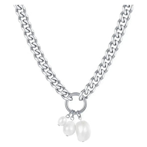 Stay Classy and Sassy Pearl Necklace - Silver - Image #1