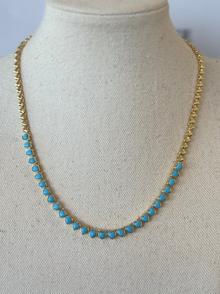 Turquoise Stone Hearts Necklace