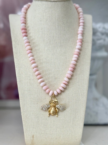Pink Opal Bee Necklace