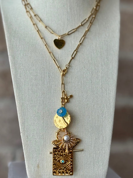 Long Blue Evil Eye & Butterfly Necklace