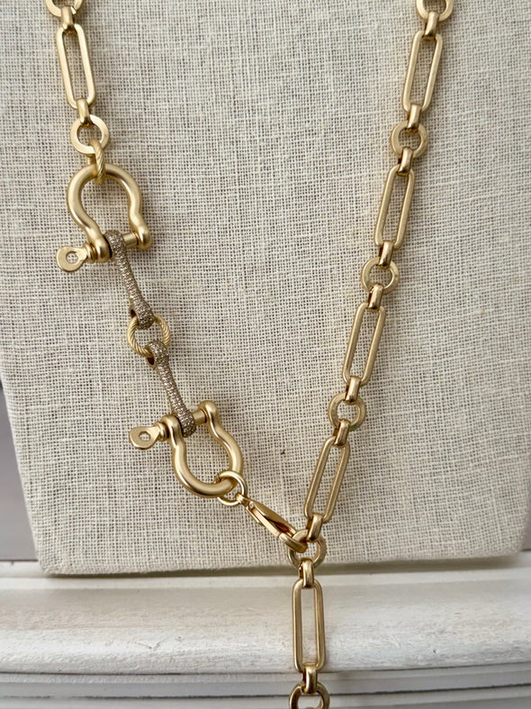Horsebit Belt/ Lariat/ Short Necklace - Matte Gold