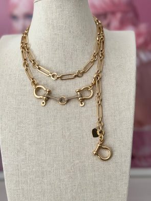 Horsebit Belt/ Lariat/ Short Necklace - Matte Gold