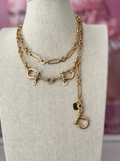 Horsebit Belt/ Lariat/ Short Necklace - Matte Gold