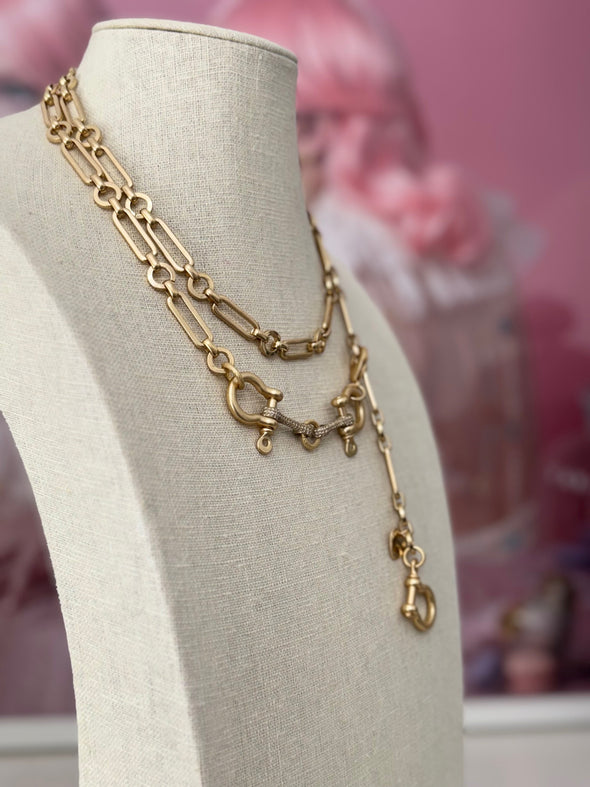 Horsebit Belt/ Lariat/ Short Necklace - Matte Gold