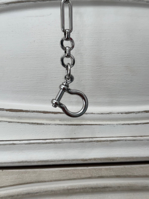 Horsebit Belt, Lariat, Short Necklace - Rhodium Silver