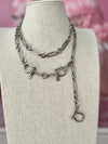 Horsebit Belt, Lariat, Short Necklace - Rhodium Silver