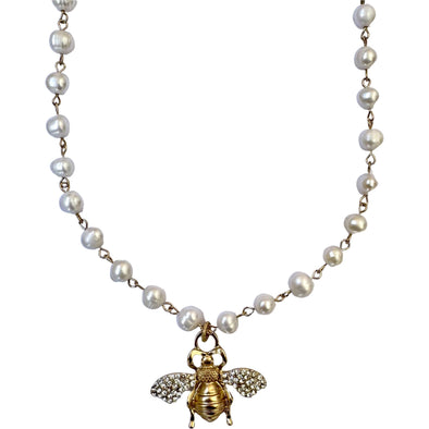 Honey Bee Pearl Necklace - Gold