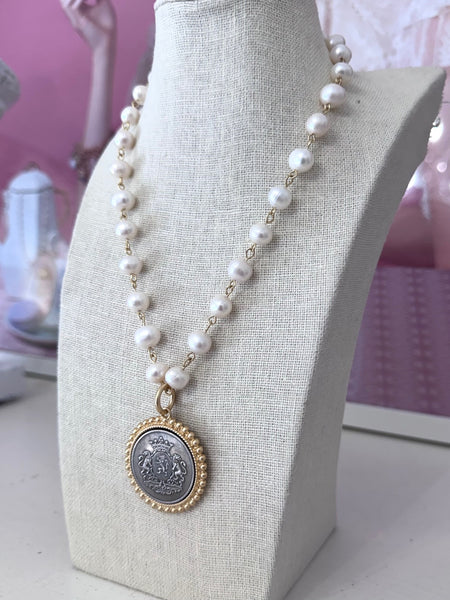 Belgium Crest & Stallion Pearl Necklace