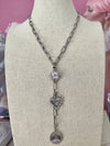 Verona Lariat Necklace - Silver with North Star, Evil Eye, and Spiked Heart charms on adjustable silver chain