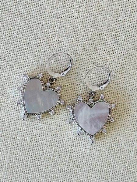 Spike Pearl Heart Earrings - Silver