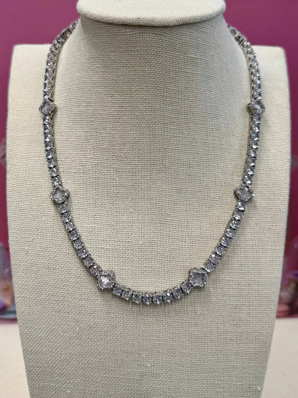 Clover CZ Necklace - Silver - Image #1