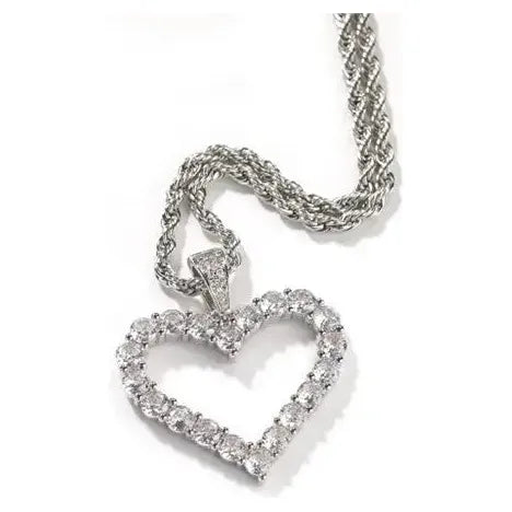 Crystal CZ Heart Necklace - Silver - Image #1