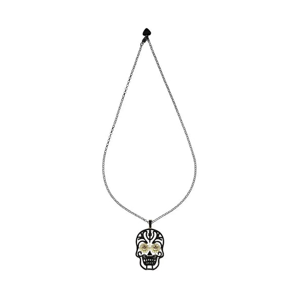 Daisy Eyes Skull Necklace -Black