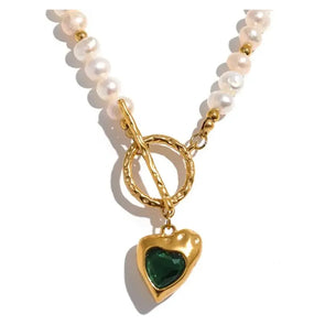 Daydreamer Pearl Heart Necklace - Green