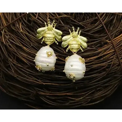 Beehive Pearl Earrings - Image #1