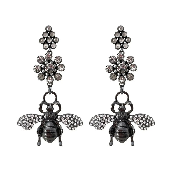 Queen Bee Swarovski Earrings - Black - Image #1