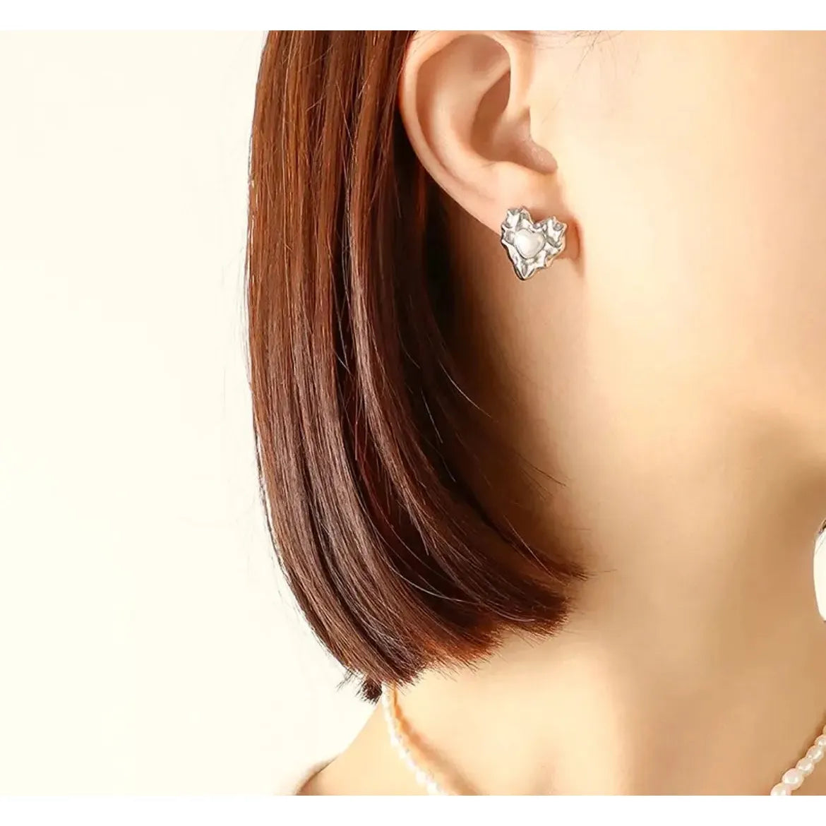 pearl heart earrings - Silver - Image #1