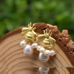 cluster pearl bee earrings