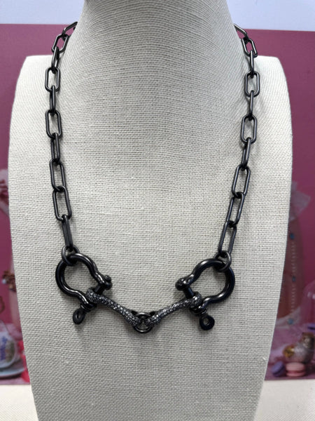 Horsebit Necklace - Grey Gun Metal - Image #1