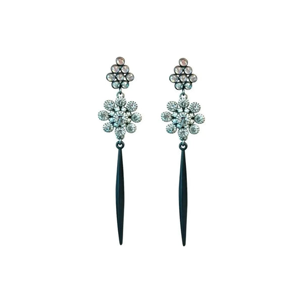 Daisy Spike Swarovski Crystal Earrings - Black - Image #1