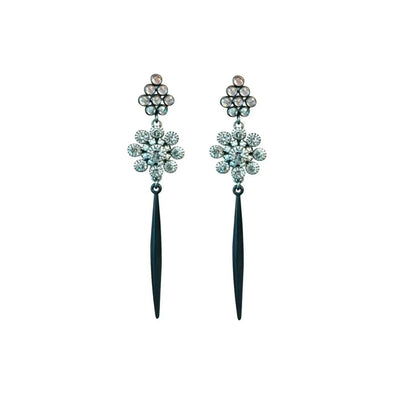 Daisy Spike Swarovski Crystal Earrings - Black - Image #1