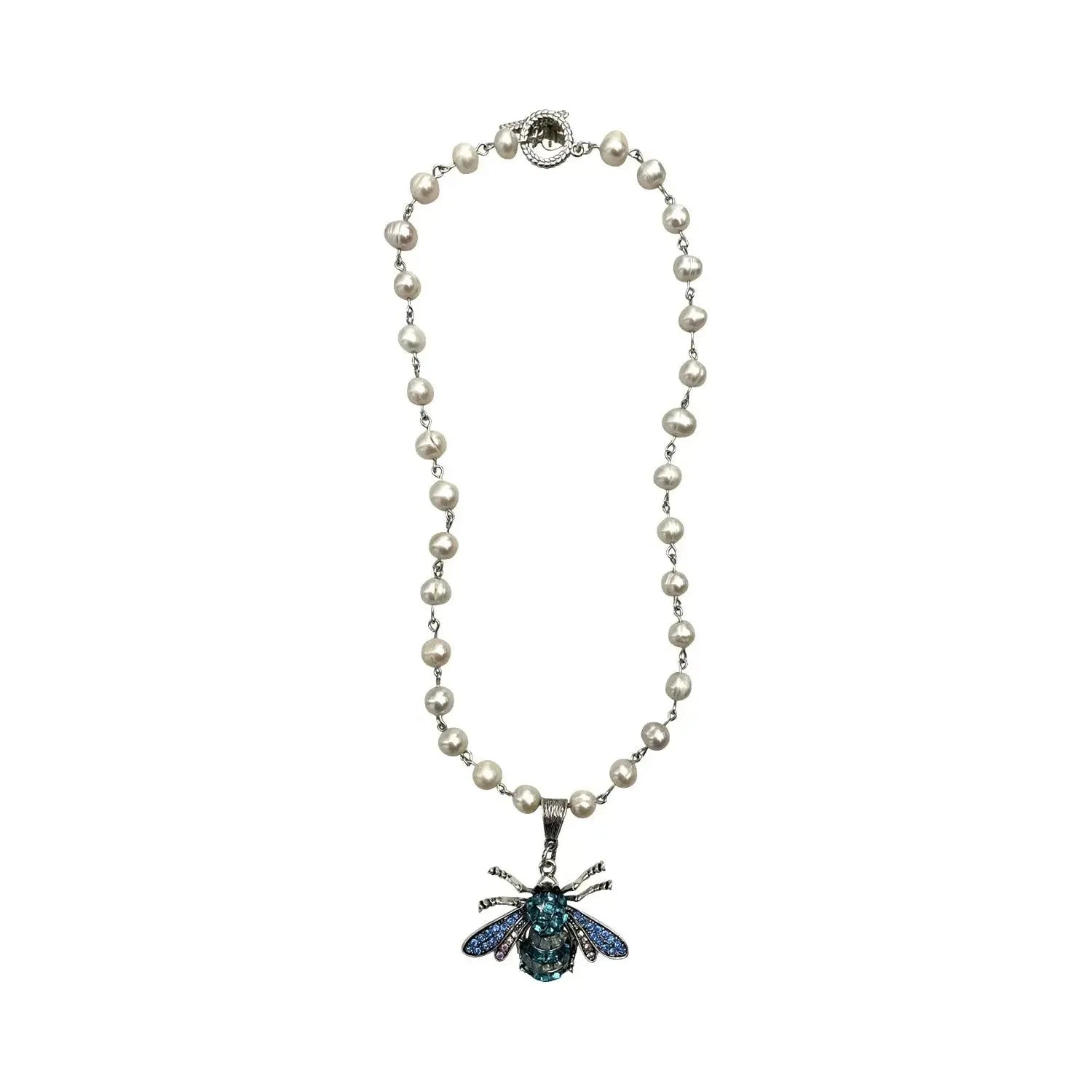 Swarovski Queen Bee Pearl Necklace - Blue - Image #1