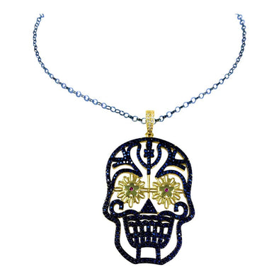 Daisy Eyes Skull Necklace- Cobalt Blue