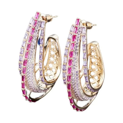 Fuchsia Crystal Hoop Earrings - Image #2